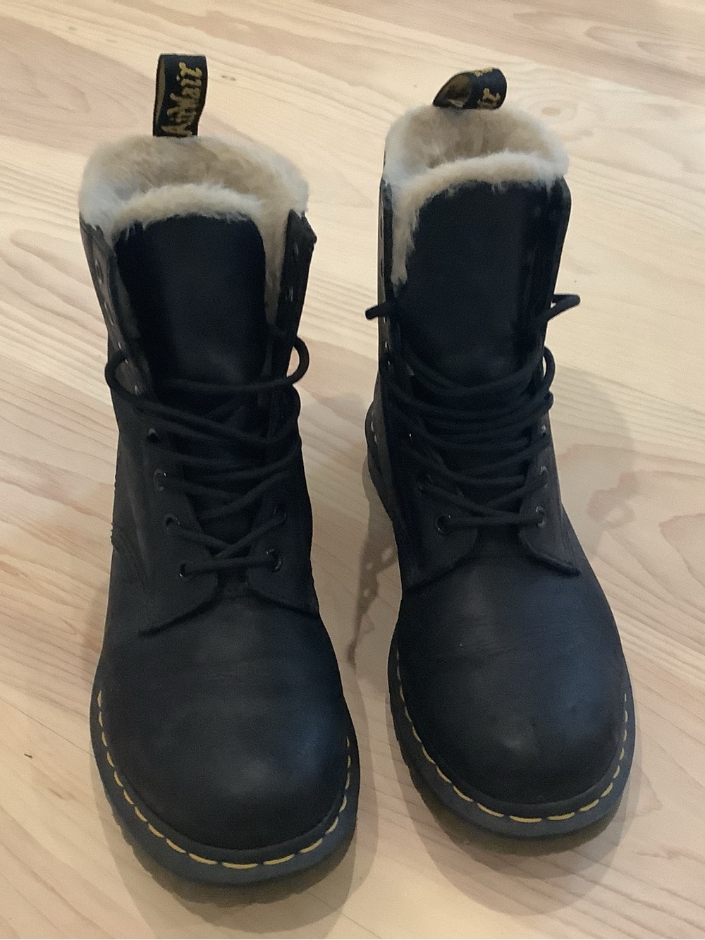 Dr. Martens Black Boots with Cream Shearling Lining